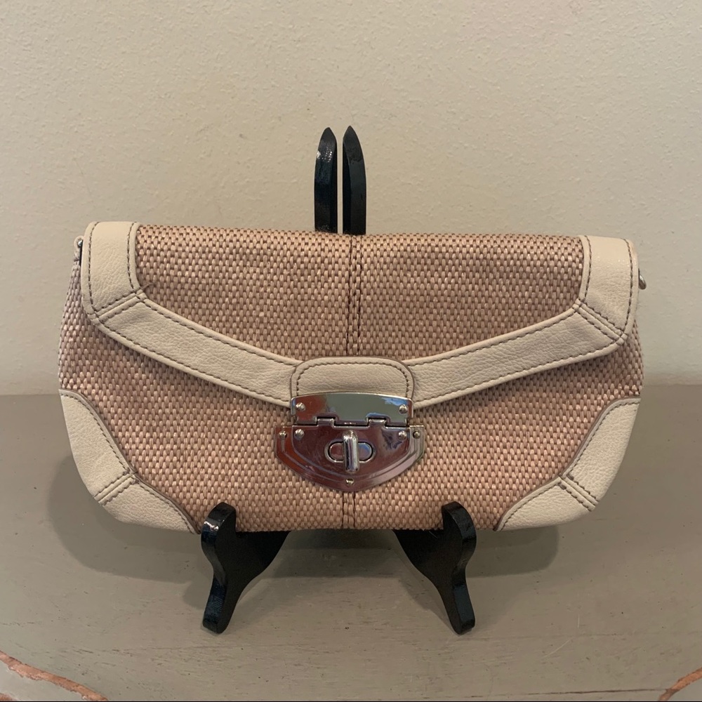 Express Straw And Leather Clutch Bag